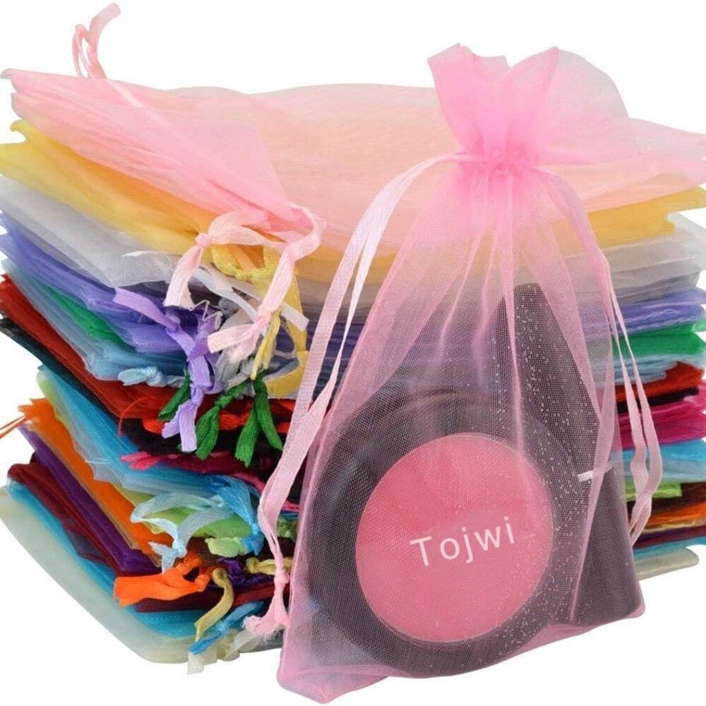 50pcs Organza Bags-Mix Color 3.54''x4.33''9x11cm Satin Drawstring Organza Pouch